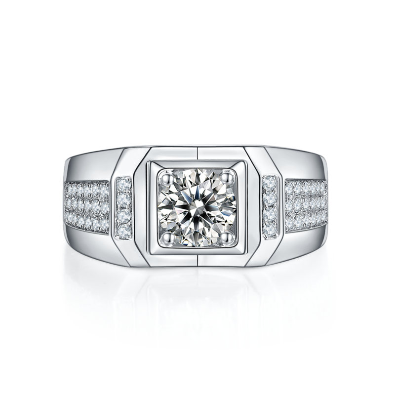 汶泽款S925银镀白金MoissaniteMen's Ring1ctD级